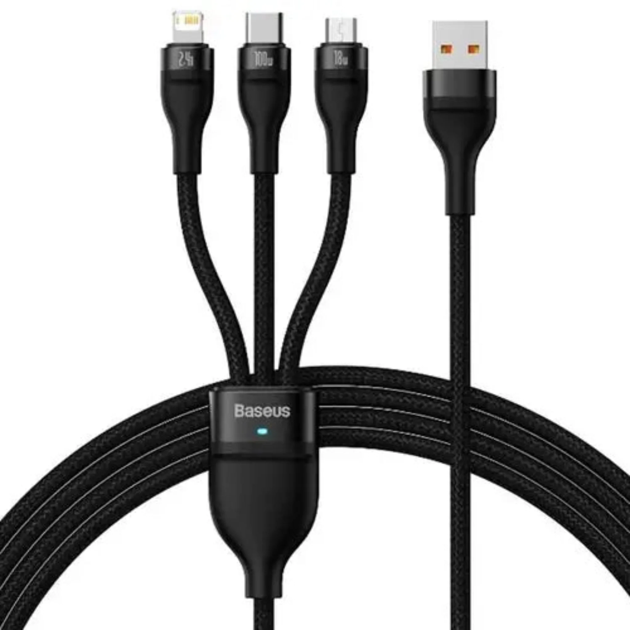 Baseus Flash Series II 66W Fast Charging Data Cable - USB to M, L, C - 1.2M Black